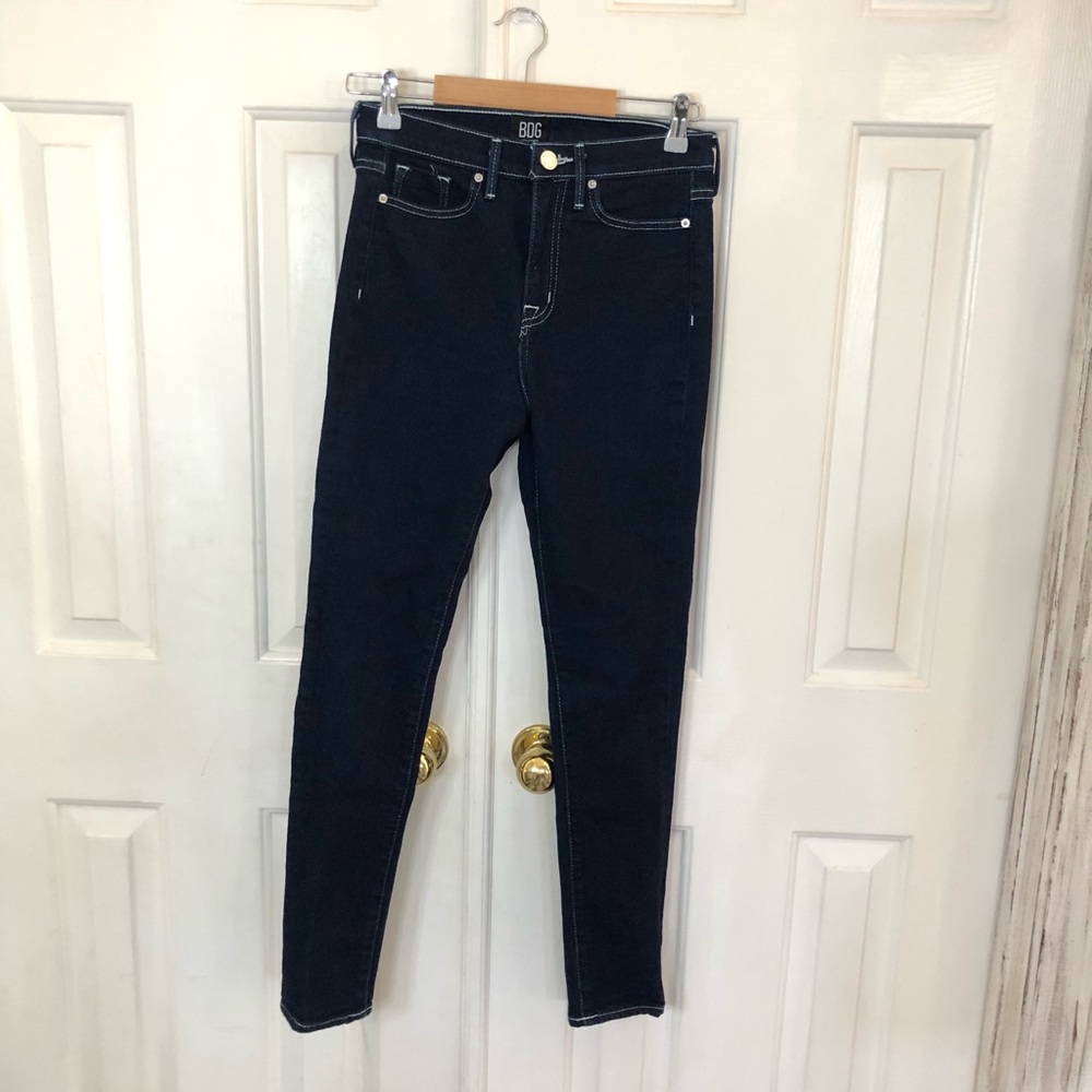 Urban outfitters BDG dk wash high rise skinny jeans with white stitching